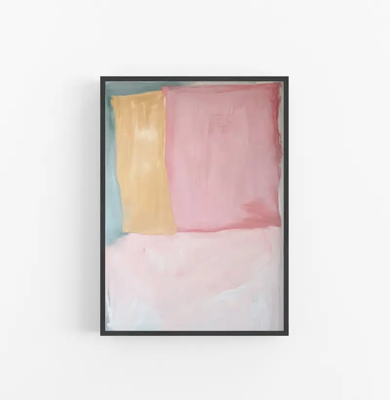 Cuadro con Marco Abstracto Pastel Rosa Amarillo Azul