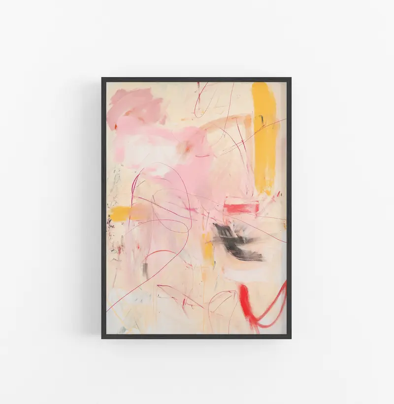 Cuadro con Marco Abstracto Pastel Rosado Naranja