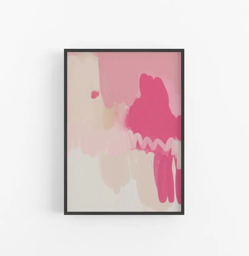 Cuadro con Marco Abstracto Pinceladas Rosa Beige V