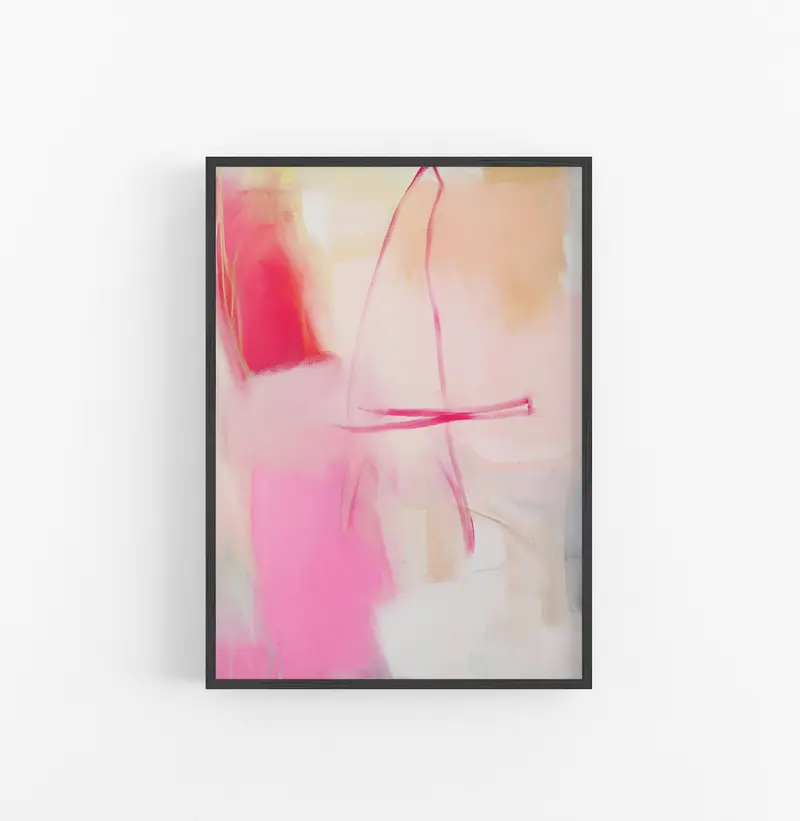 Cuadro con Marco Abstracto Pinceladas Rosa Beige