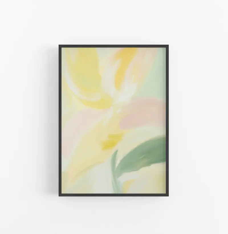 Cuadro con Marco Abstracto Pinceladas Suaves Amarillo Verde