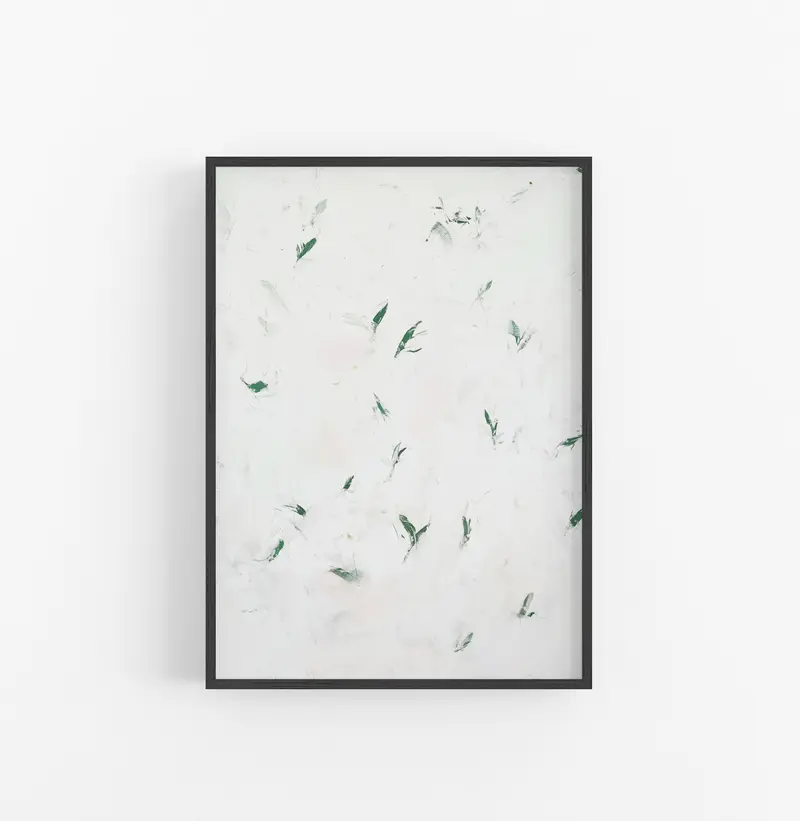 Cuadro con Marco Abstracto Pinceladas Verde Blanco