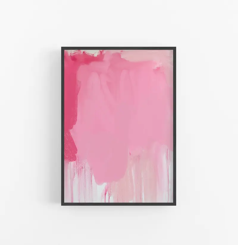 Cuadro con Marco Abstracto Pintura Rosas Fucsia