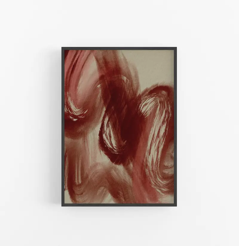Cuadro con Marco Casual Ethnic Abstracto Pinceladas Rojo Crema