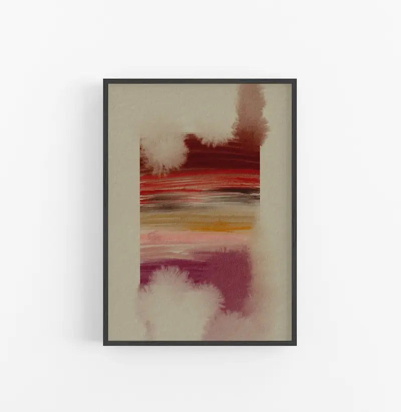 Cuadro con Marco Casual Ethnic Acuarela Abstracta Rojo Beige Ocre Purpura