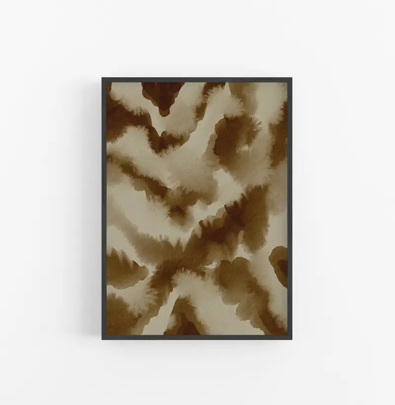 Cuadro con Marco Casual Ethnic Acuarela Mancha Organico Marron Beige