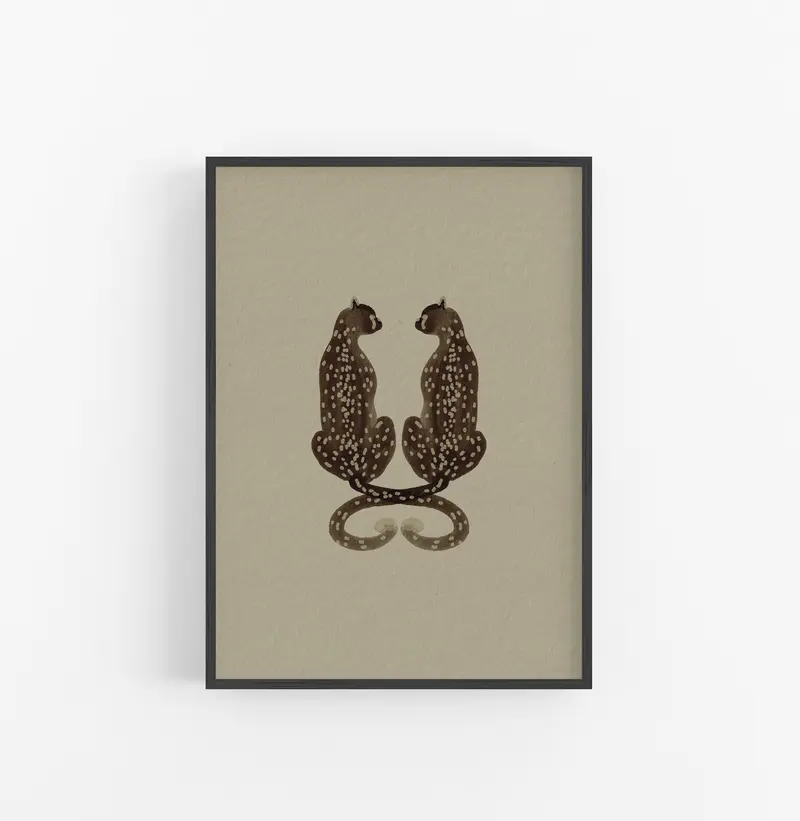 Cuadro con Marco Casual Ethnic Animal Silueta Simetrica Marron Beige