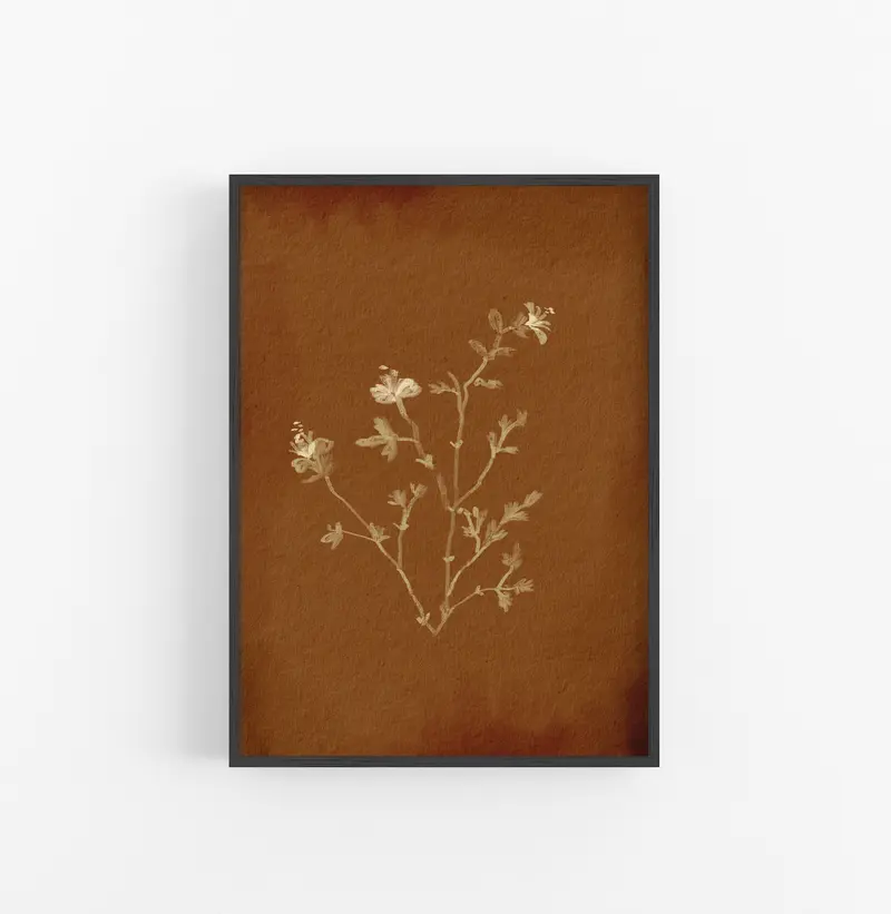 Cuadro con Marco Casual Ethnic Floral Minimalista Beige Marron