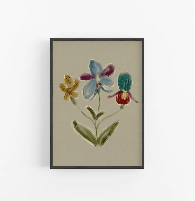 Cuadro con Marco Casual Ethnic Floral Pintura Acuarela Pastel