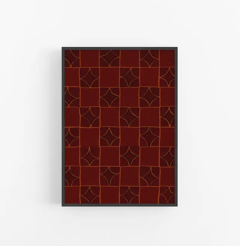 Cuadro con Marco Casual Ethnic Geometrico Marron Rojizo Ocre