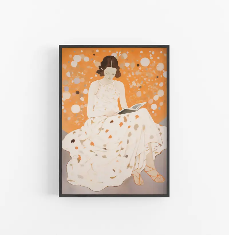 Cuadro con Marco Eclectic Abstracto Pintura Beige Naranja