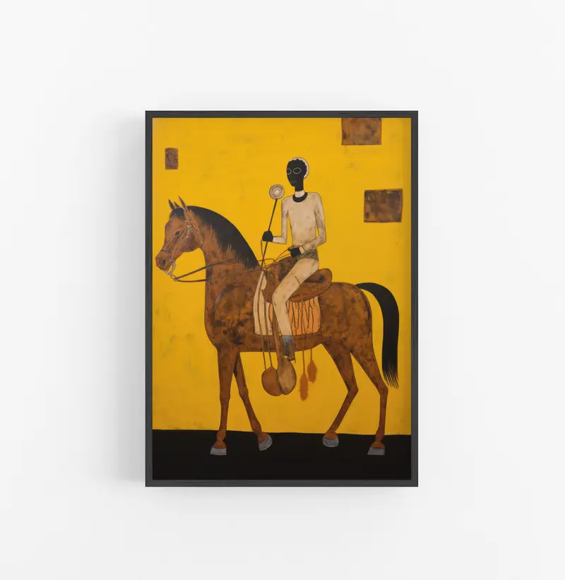 Cuadro con Marco Eclectic Africano Figurativo Ocre Negro Marron