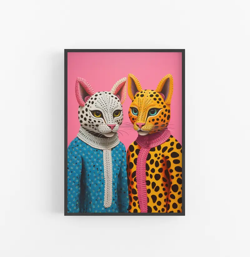 Cuadro con Marco Eclectic Animal Estilo Folk Azul Naranja