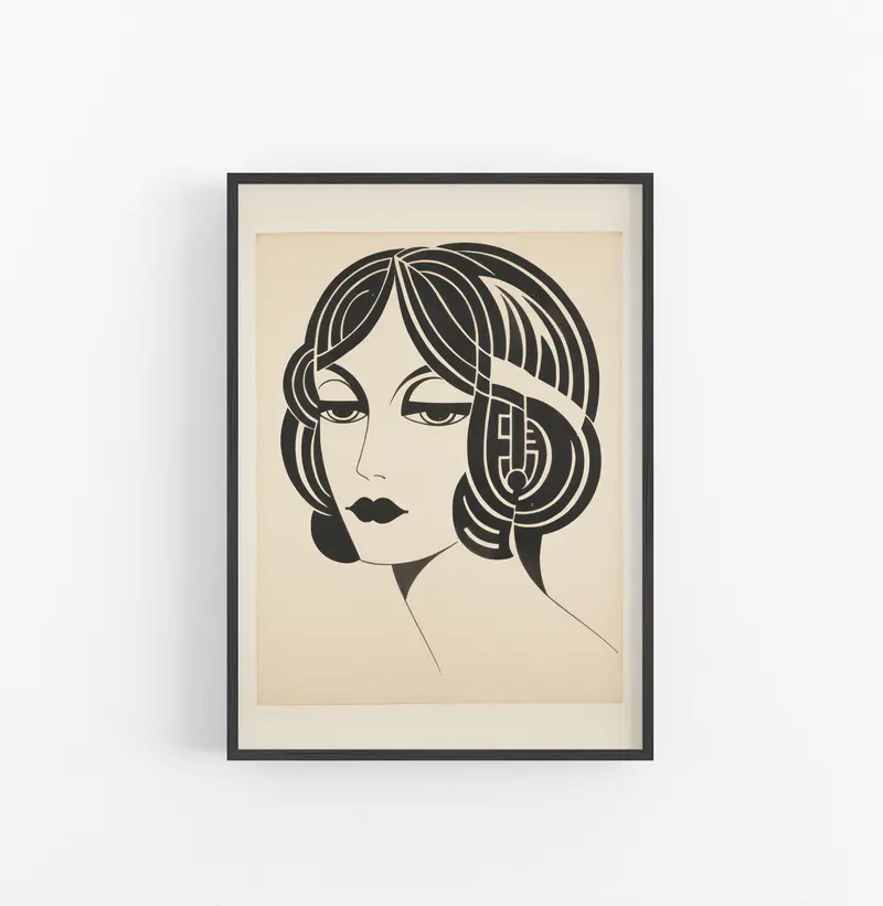 Cuadro con Marco Eclectic Art Deco Blanco Negro Rostro Femenina