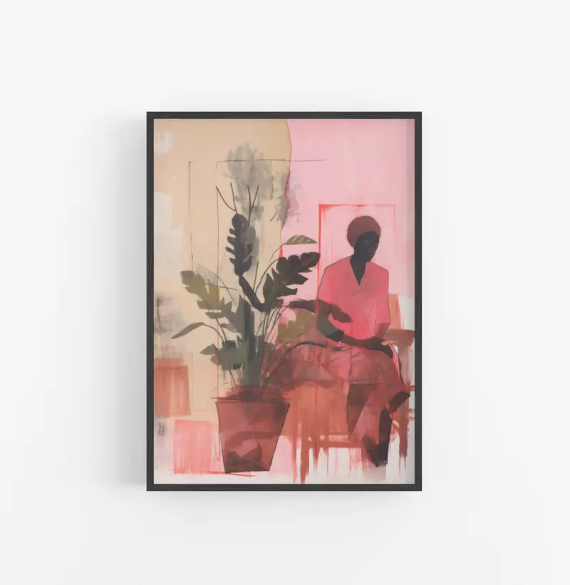 Cuadro con Marco Eclectic Figurativo Floral Rosa Verde