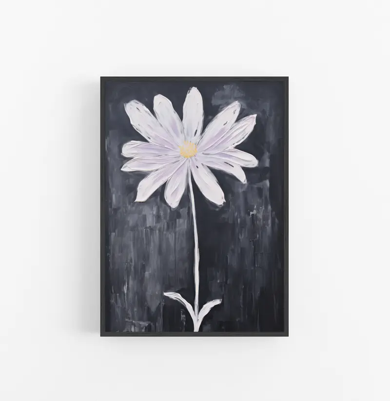 Cuadro con Marco Eclectic Floral Pintura Oleo Blanco Negro