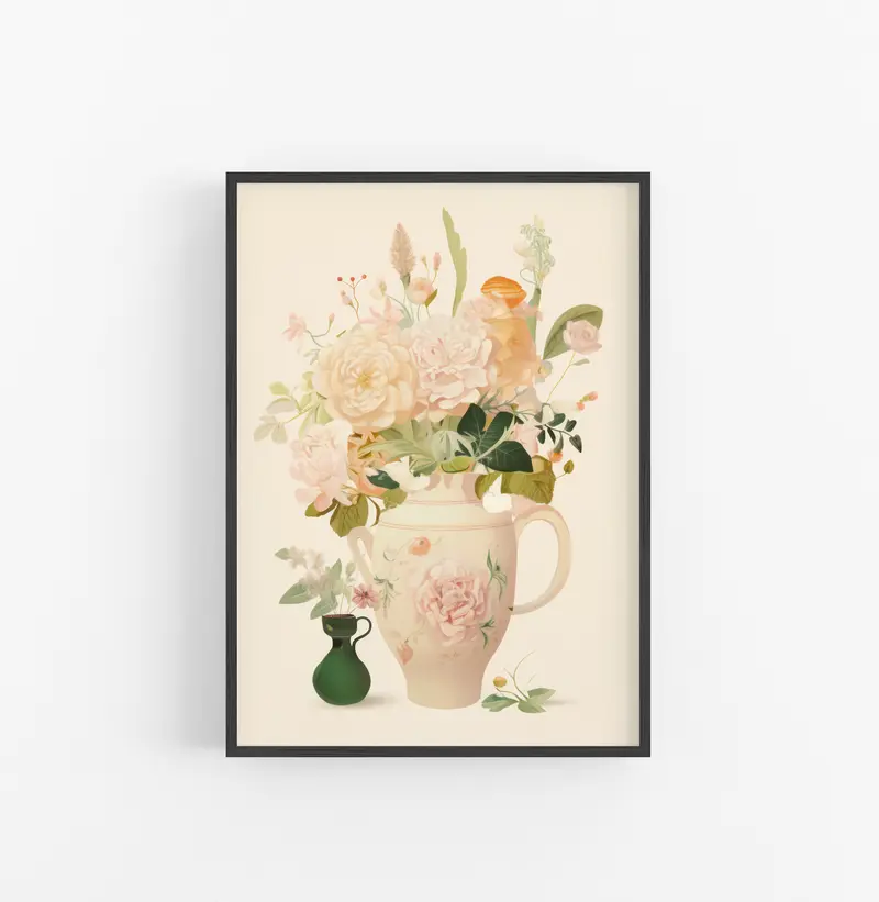 Cuadro con Marco Eclectic Floral Romantico Beige Verde