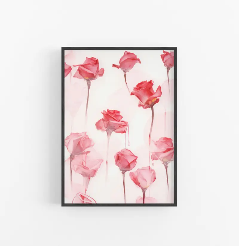 Cuadro con Marco Eclectic Floral Transparente Rosa Rojo