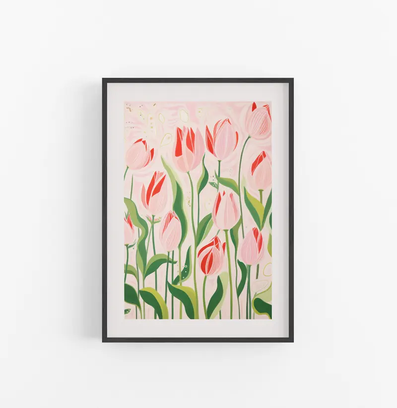 Cuadro con Marco Eclectic Floral Tulipanes Rosa Verde