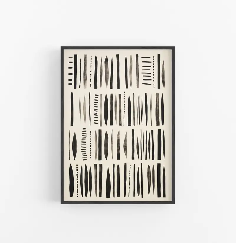 Cuadro con Marco Eclectic Lineas Irregulares Minimalista Negro Crema