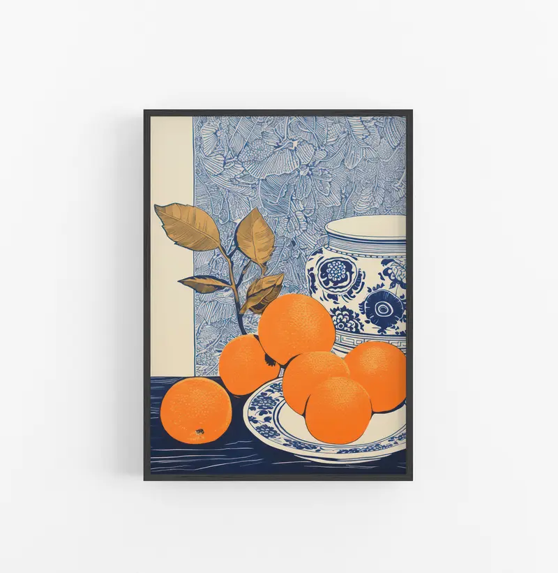 Cuadro con Marco Eclectic Naranjas Natural Botanico Naranja Azul