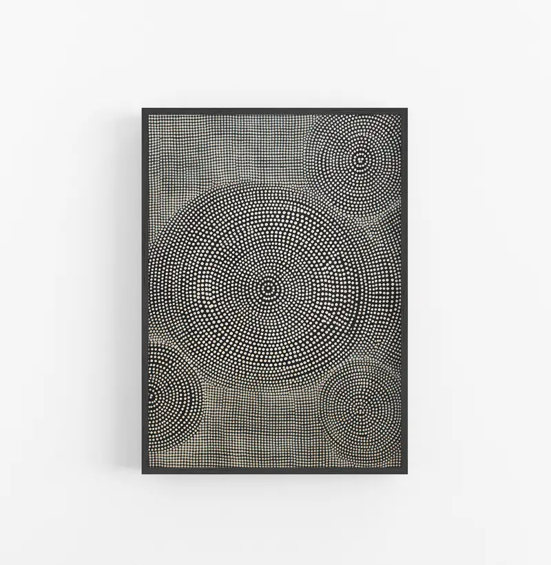 Cuadro con Marco Eclectic Puntillismo Circular Beige Negro