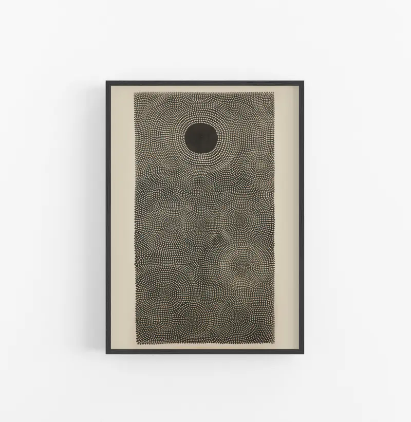 Cuadro con Marco Eclectic Puntillismo Circular Negro Beige