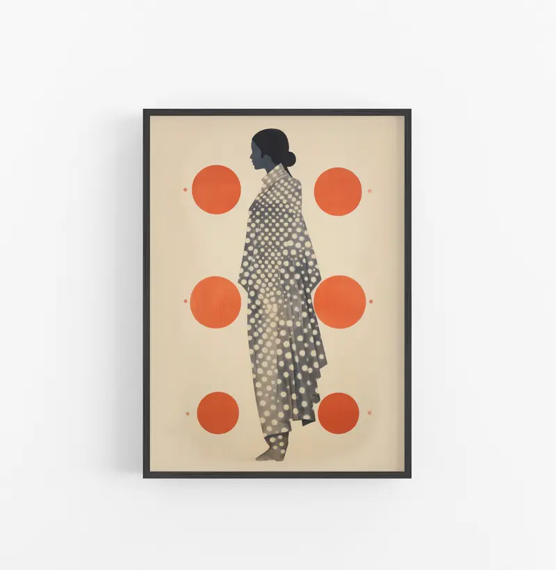 Cuadro con Marco Eclectic Puntitos Negro Beige Naranja Geometrico