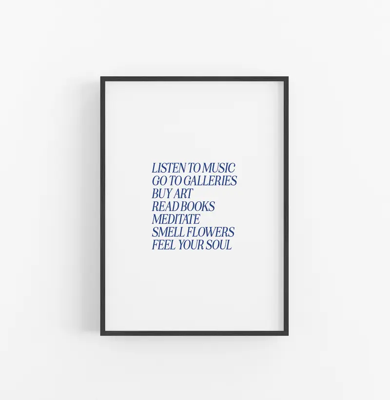 Cuadro con Marco Eclectic Tipografia Mensaje Minimalista Azul