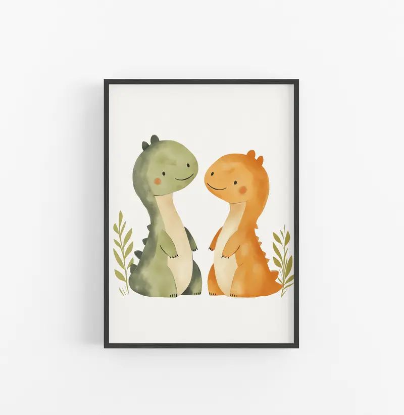 Cuadro Dinosaurios Cute Verde Naranja