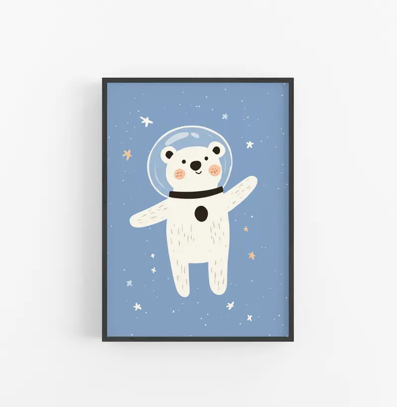 Cuadro Espacial Oso Azul Crema Naranja