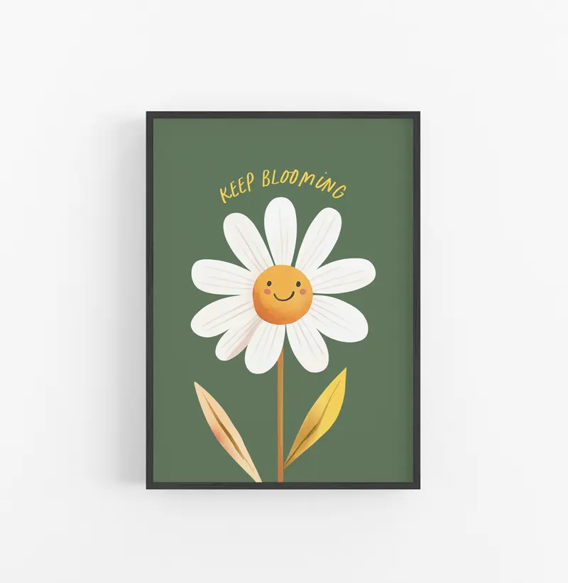 Cuadro Floral Caricatura Verde Amarillo Blanco