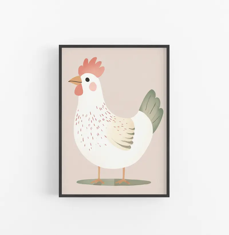 Cuadro Gallina Ilustracion Vintage Rosa Verde