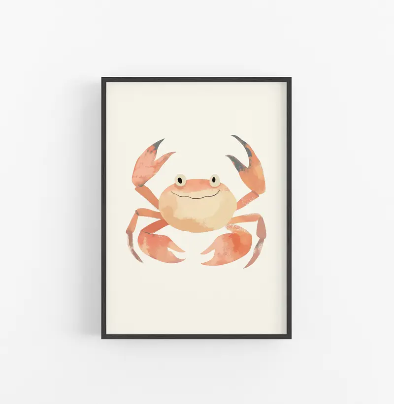 Cuadro Ilustracion Cangrejo Naranja Ocre