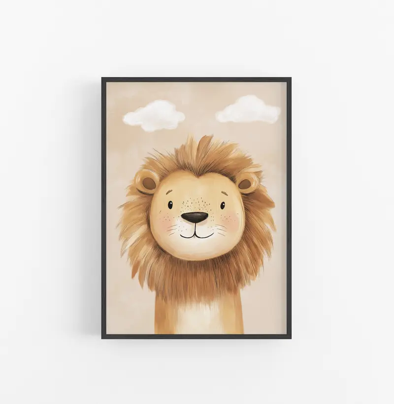 Cuadro Ilustracion Leon Nino Beige Marron