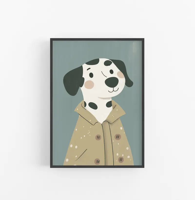 Cuadro Ilustracion Perro Manchas Beige Azul