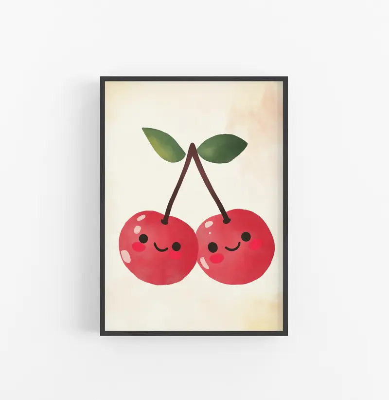 Cuadro Kawaii Frutas Rojo Verde