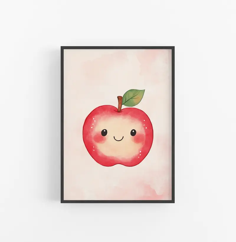 Cuadro Kawaii Manzana Rojo Verde