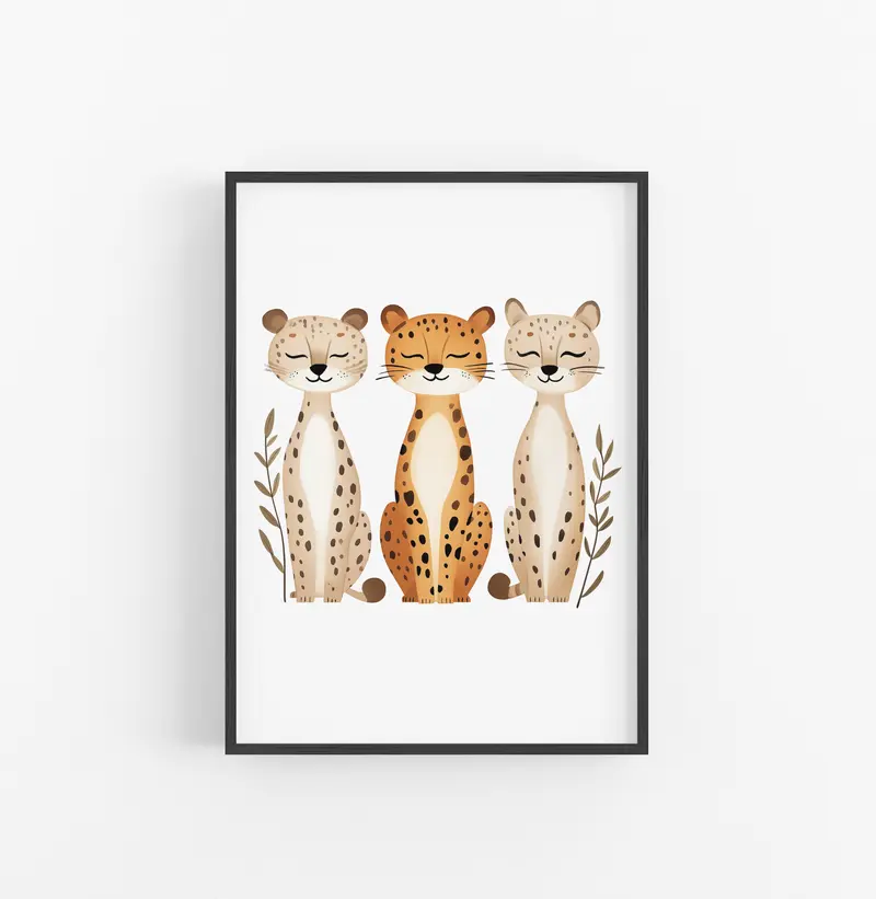 Cuadro Leopardo Ilustracion Naranja Beige