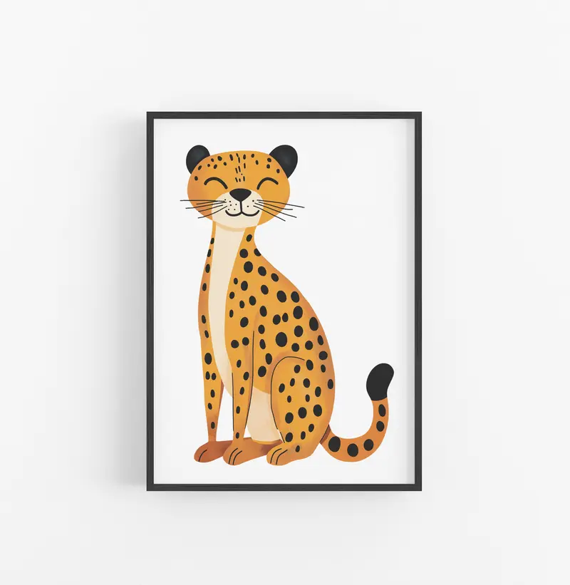 Cuadro Leopardo Ilustracion Naranja Negro