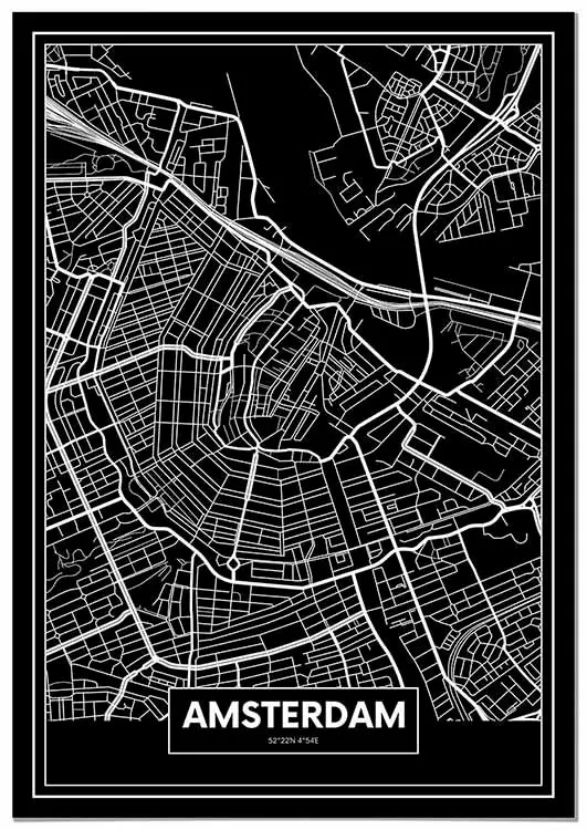 Cuadro Mapa Ámsterdam Color Negro