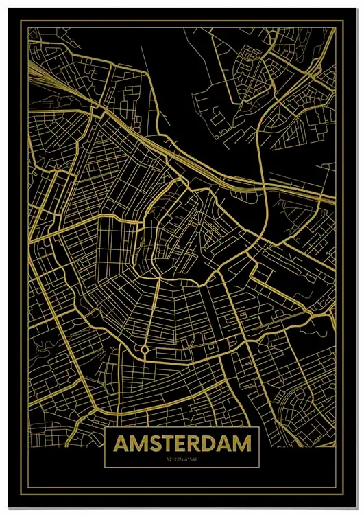 Cuadro Mapa Ámsterdam Color Oro