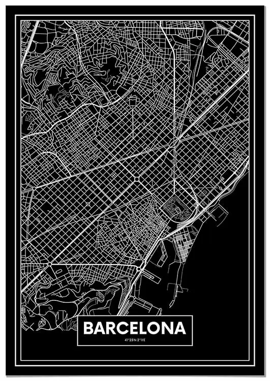 Cuadro Mapa Barcelona Color Negro