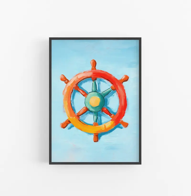 Cuadro Marinero Timon Rueda Naranja Verde Amarillo
