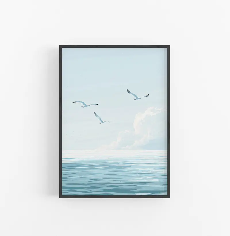 Cuadro Marino Gaviotas Azul Claro