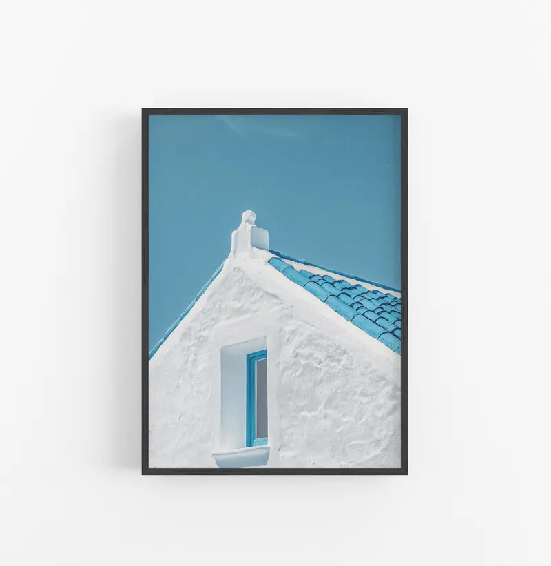 Cuadro Minimalista Blanco Azul Tejado