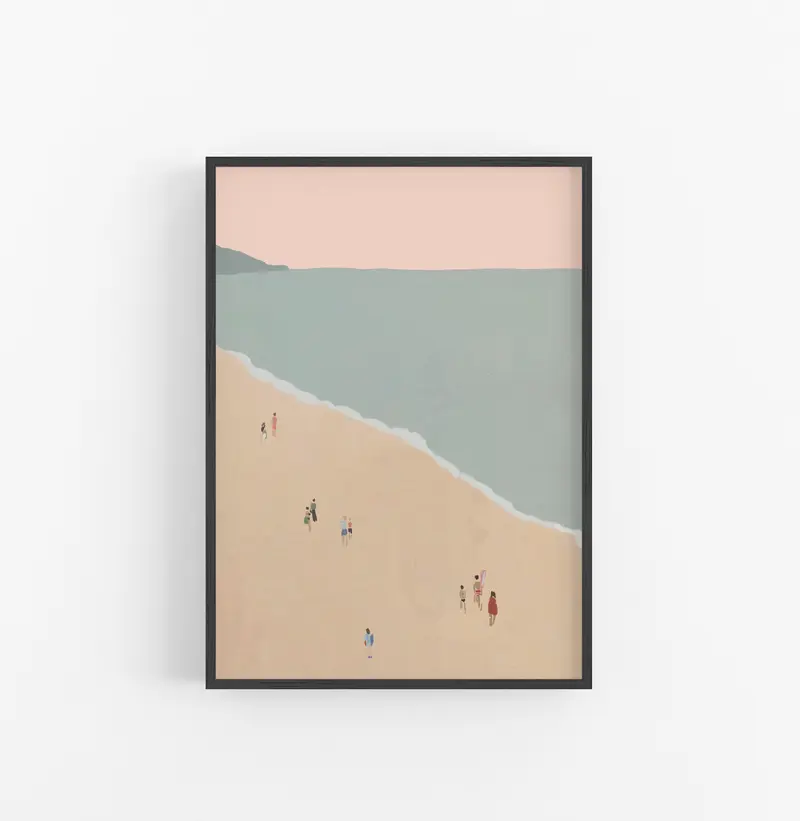 Cuadro Minimalista Playa Pastel Rosa Azul