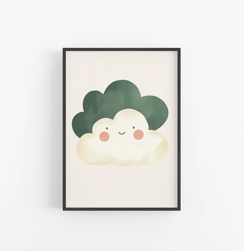 Cuadro Nube Animado Rosa Verde