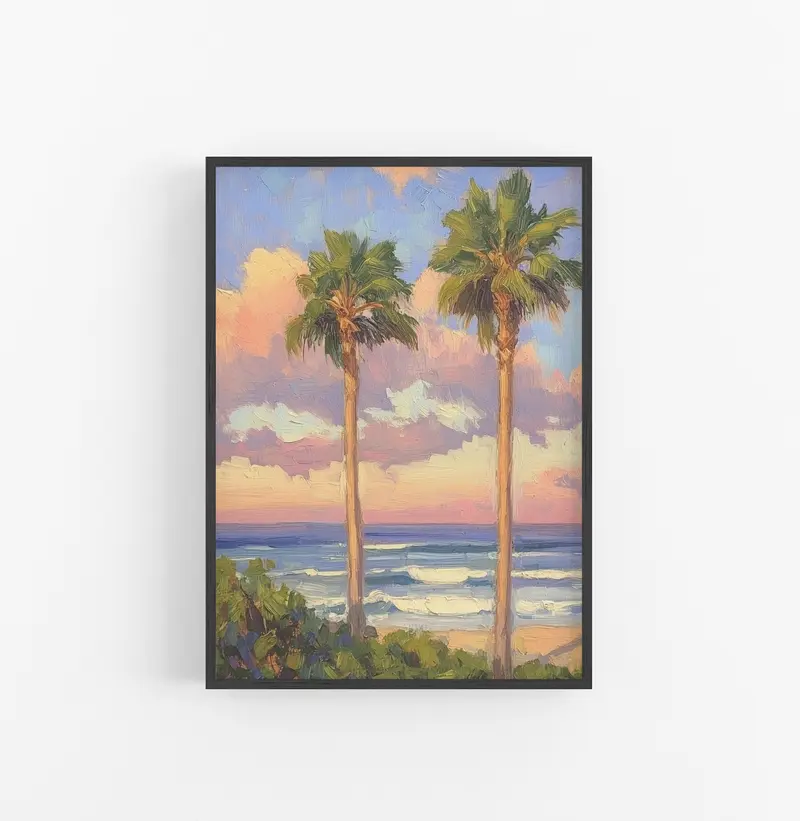 Cuadro Palmeras Paisaje Amanecer Azul Rosa