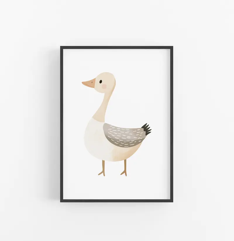 Cuadro Pato Ilustracion Acuarela Beige Gris